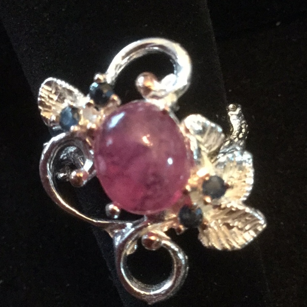 Genuine Ruby Cabochon & Sapphire Ring